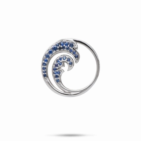 Artistic Accent Attractive Design Nalu Pendant in White Gold with Blue Sapphires - 22mm