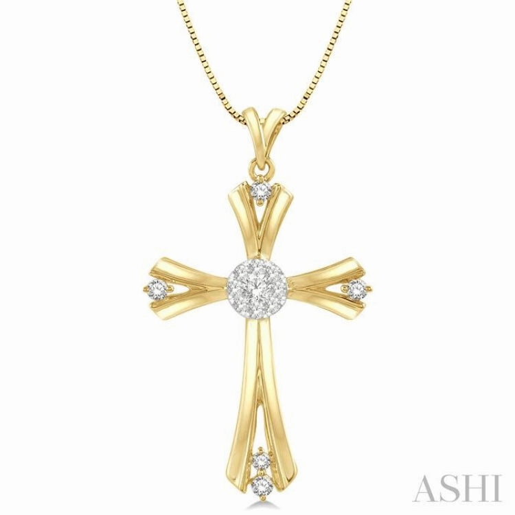 Contemporary Jewelry 1/4 Ctw Lovebright Round Cut Diamond Cross Pendant in 14K Yellow and White Gold with chain
