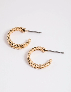 Dazzling Edge Gold Double Twisted Huggie Earrings