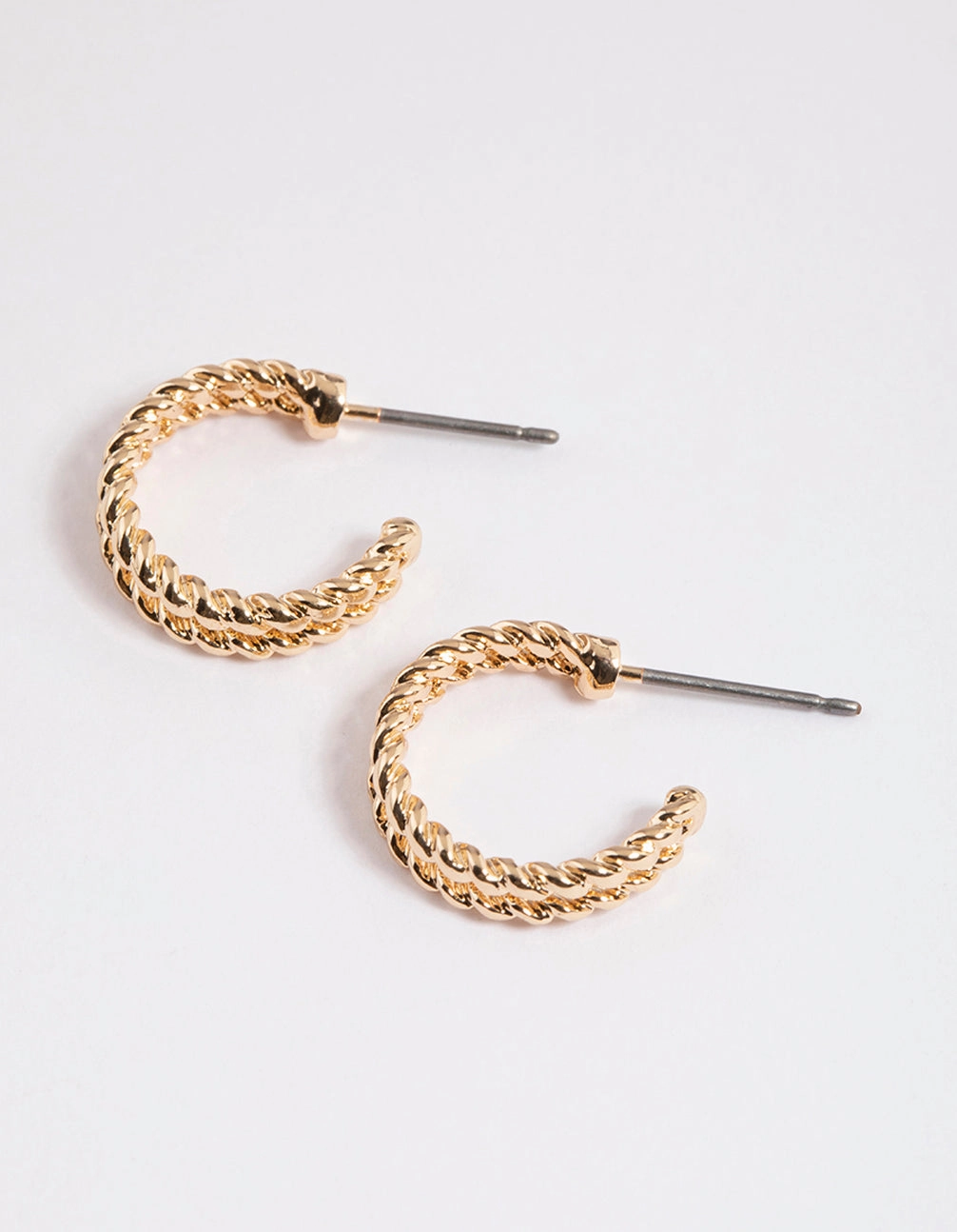 Dazzling Edge Gold Double Twisted Huggie Earrings