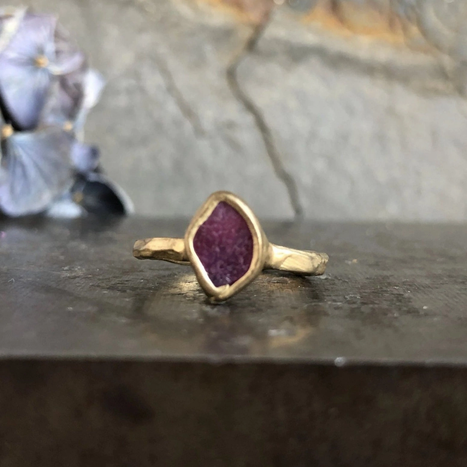 Artisan Piece Vivid Accent Guardian Ring - Ruby   Brass