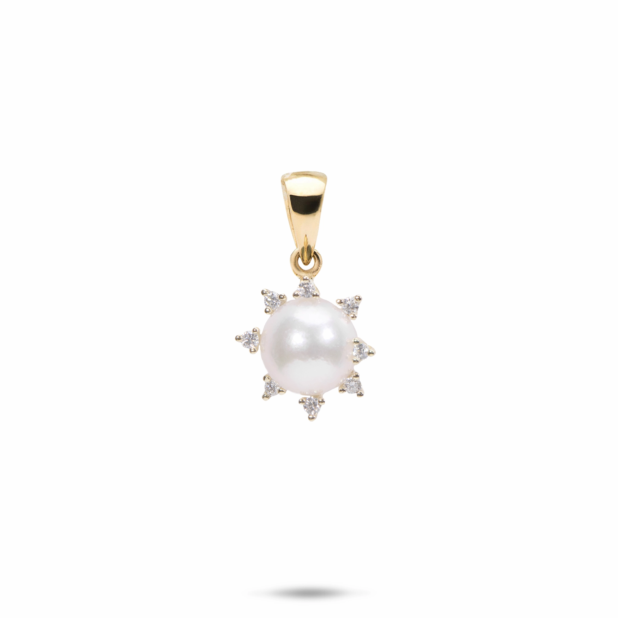 Glossy Jewelry Protea Akoya White Pearl Pendant in Gold with Diamonds - 8mm