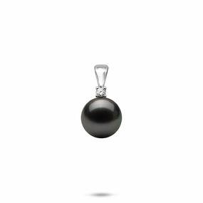 Traditional Adornment Tahitian Black Pearl Pendant in White Gold with Diamond - 10-11mm