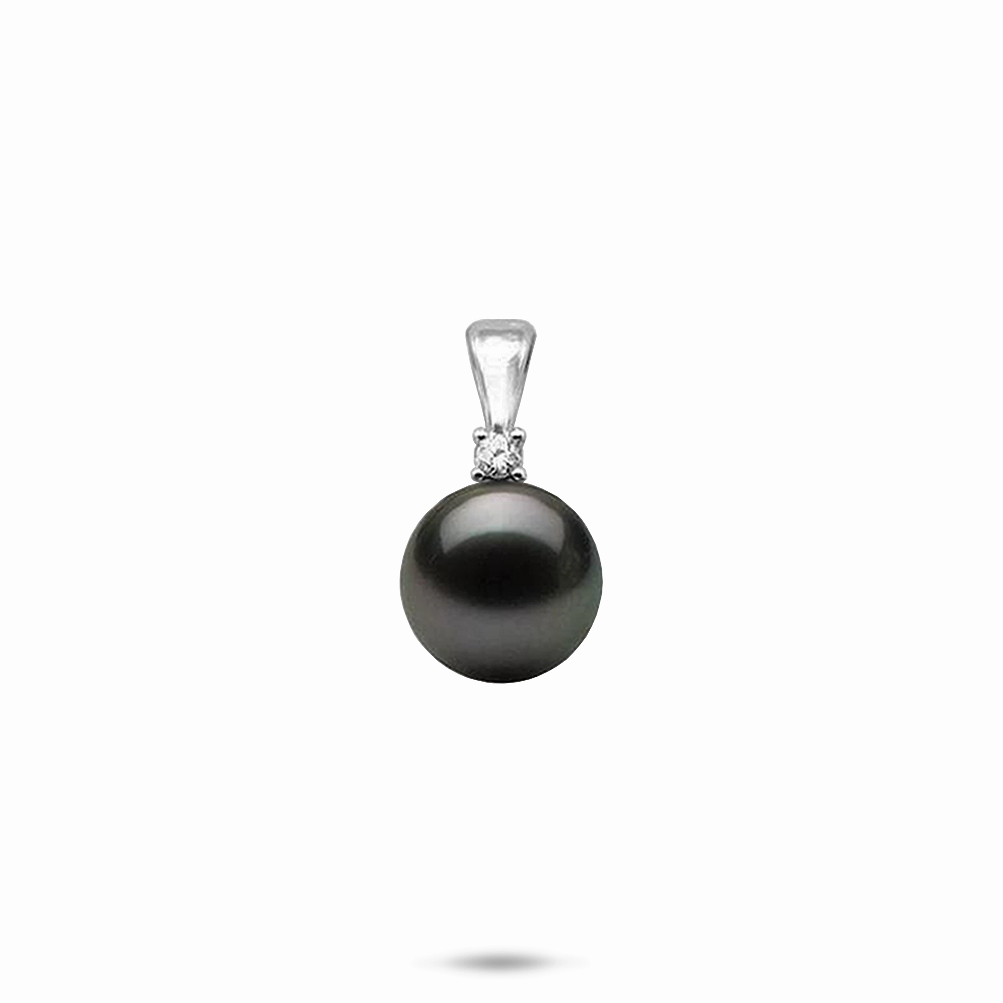 Traditional Adornment Tahitian Black Pearl Pendant in White Gold with Diamond - 10-11mm