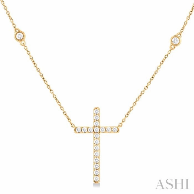 1/2 Ctw Round Cut Diamond Cross Fashion Station Necklace in 10K Yellow Gold Vacation Gemstone Jewelry