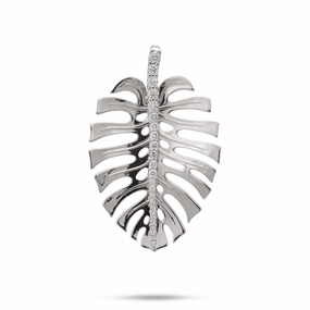 Monstera Pendant in White Gold with Diamonds - 30mm Modern Ornament Trendy Man