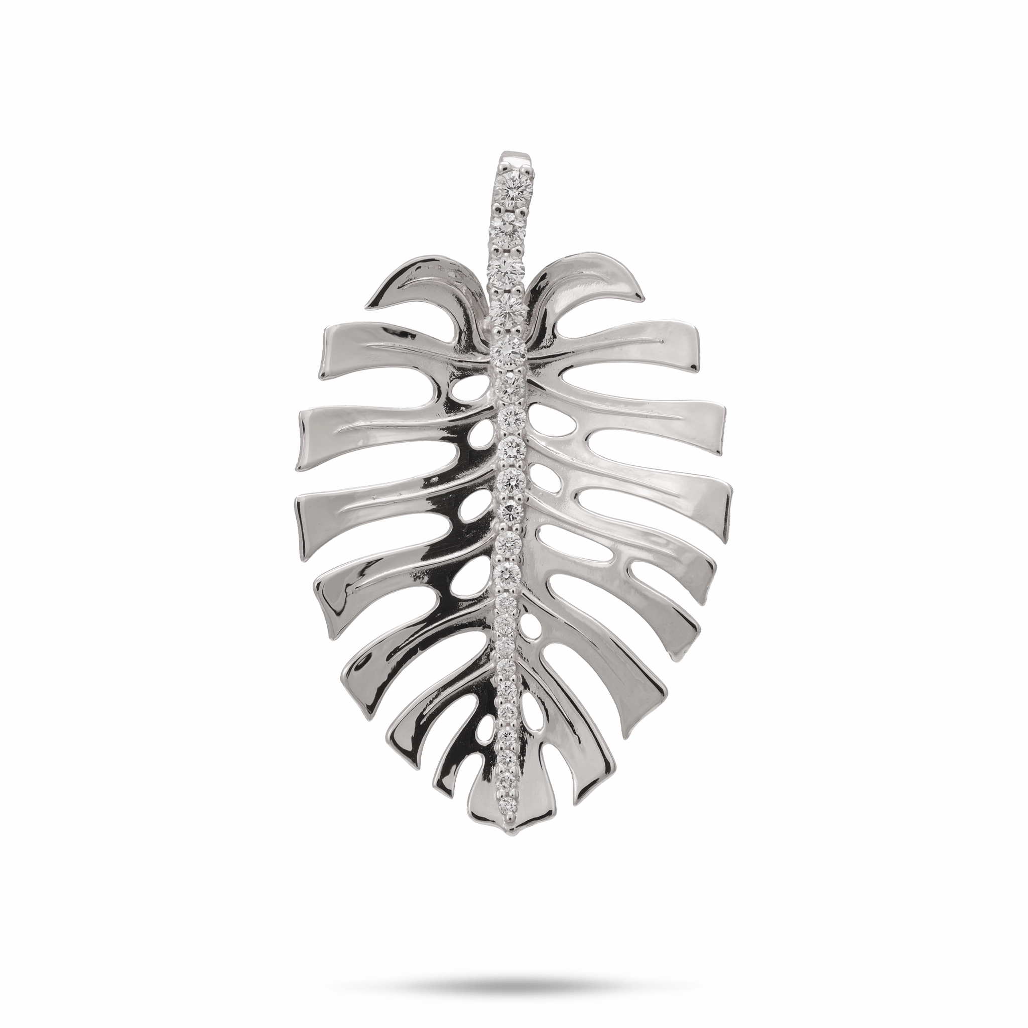 Monstera Pendant in White Gold with Diamonds - 30mm Modern Ornament Trendy Man