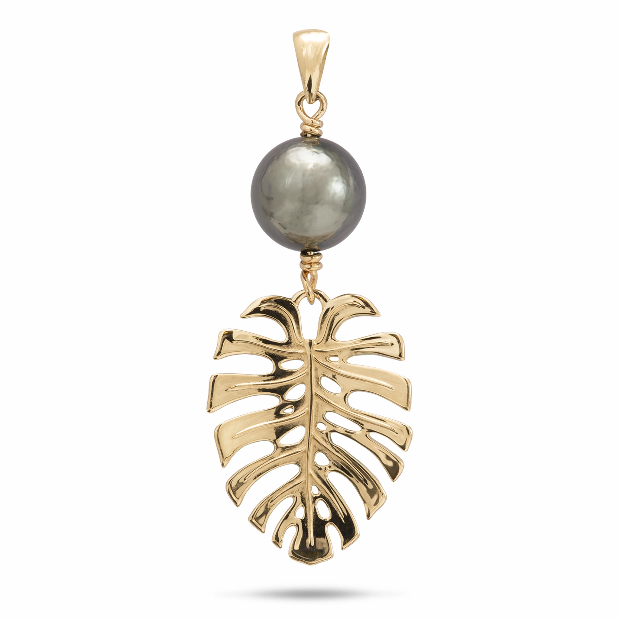 Office Gift Attractive Piece Monstera Tahitian Black Pearl Pendant in Gold - 23mm