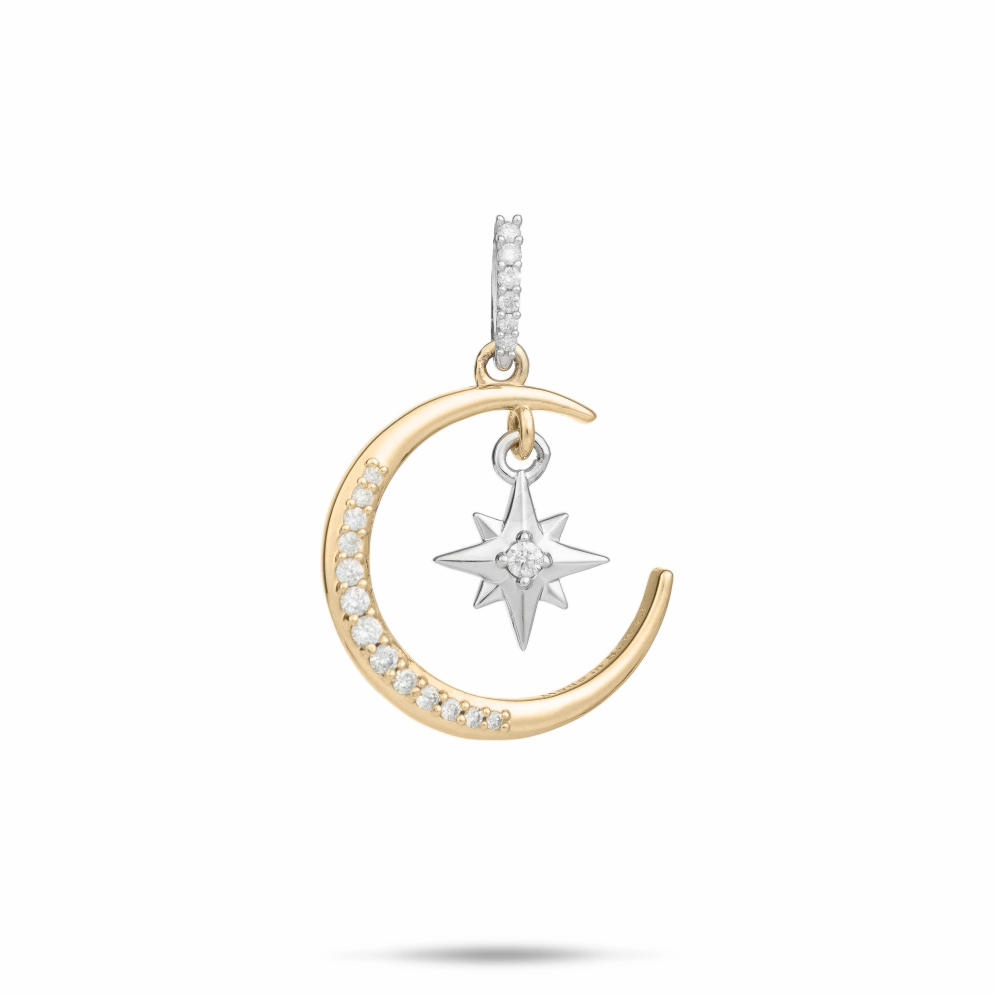 Chic Mood Moon & Star Mermaid Pendant in Two Tone Gold with Diamonds - 19.5mm