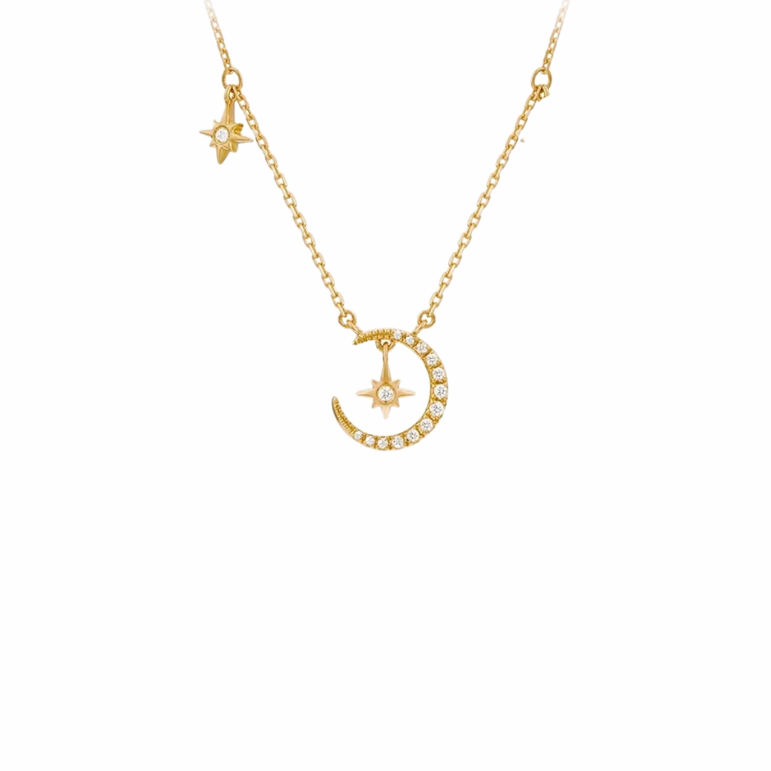 Moon Double Star Gold Necklace Blogger Accessory All Ages Adornment