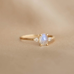 Comfortable Appearance Brilliant Art Moonstone and Diamond Ring 14k Gold - Maia