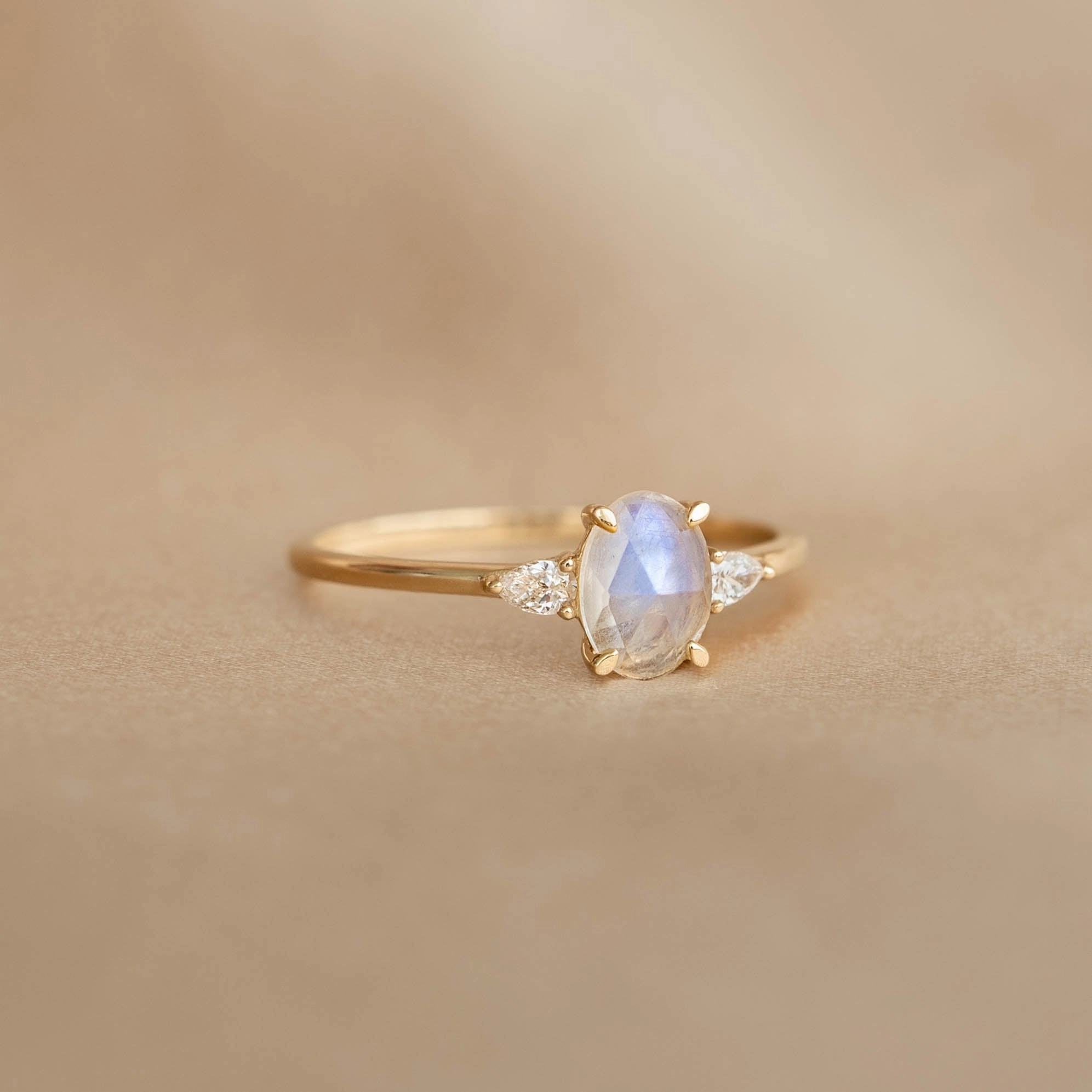 Sturdy Jewelry Stylish Addition Moonstone and Diamond Ring 14k Gold - Maia