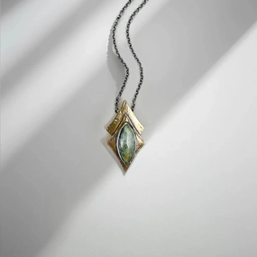 Morning Star Necklace - Oxidized Brass, Sterling Silver   African Turquoise Radiant Design