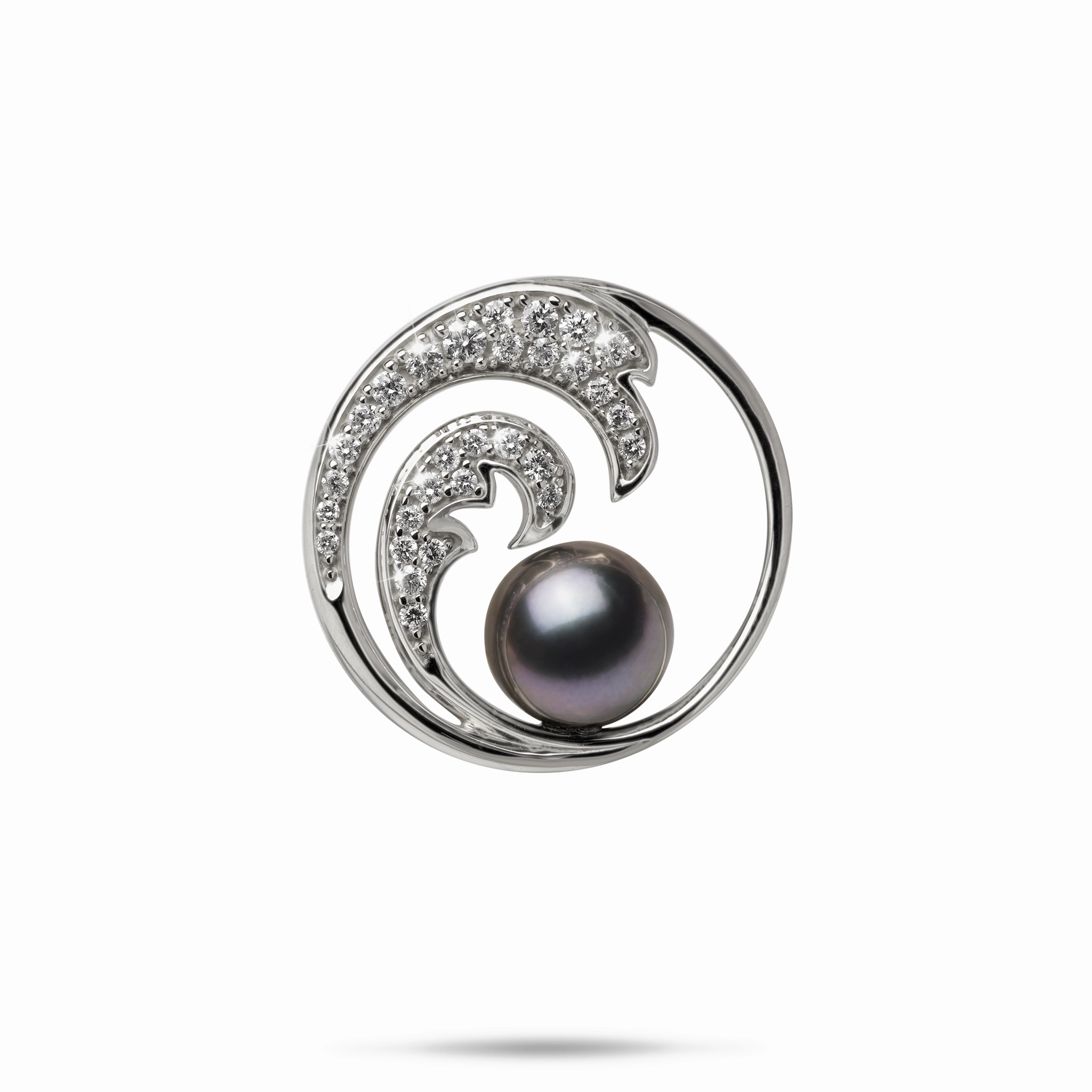 Nalu Tahitian Black Pearl Pendant in White Gold with Diamonds - 24mm Chic Style