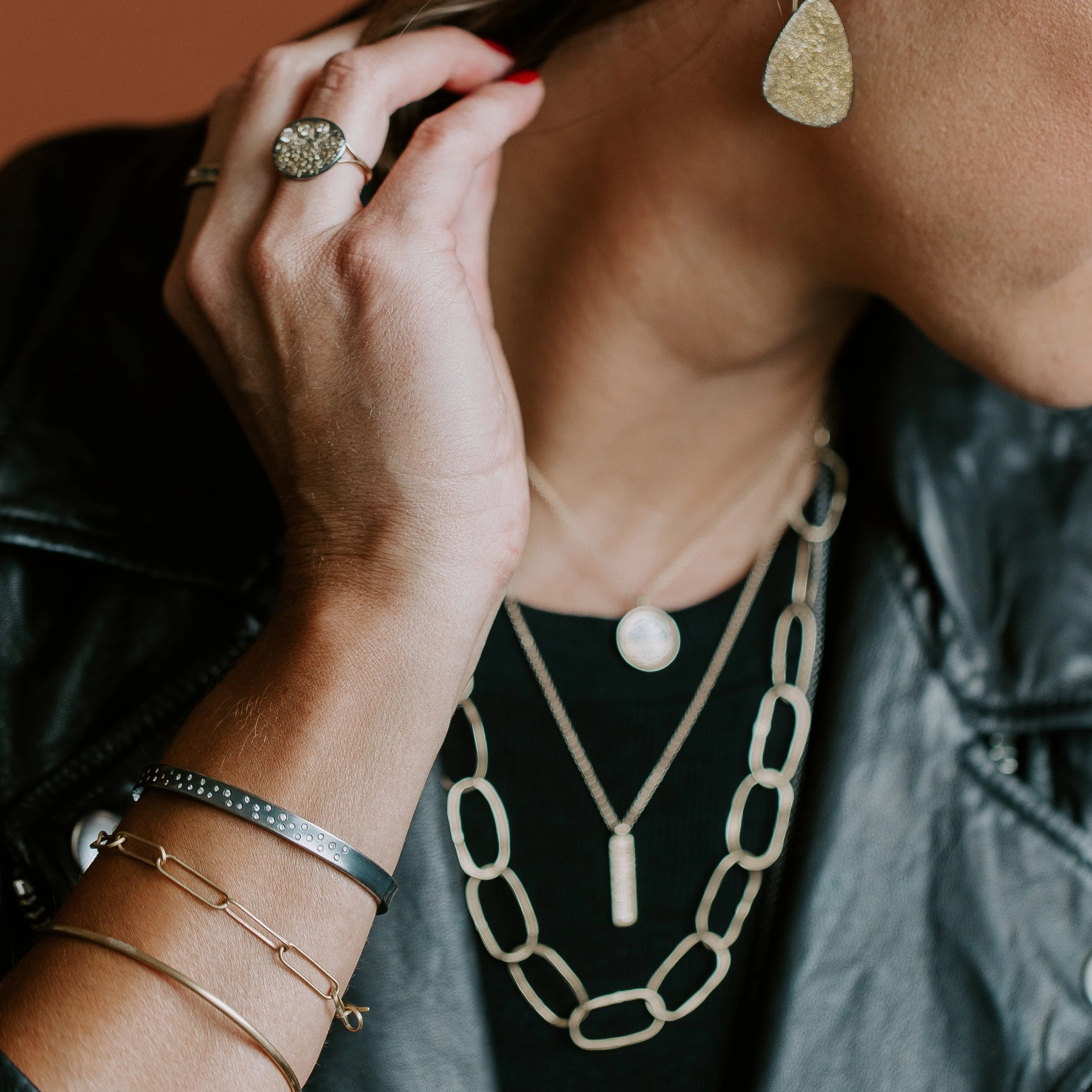 Winter Mood Balanced Detail Narrow Scattered Diamond Cuff - Oxidized Silver   VS Diamonds
