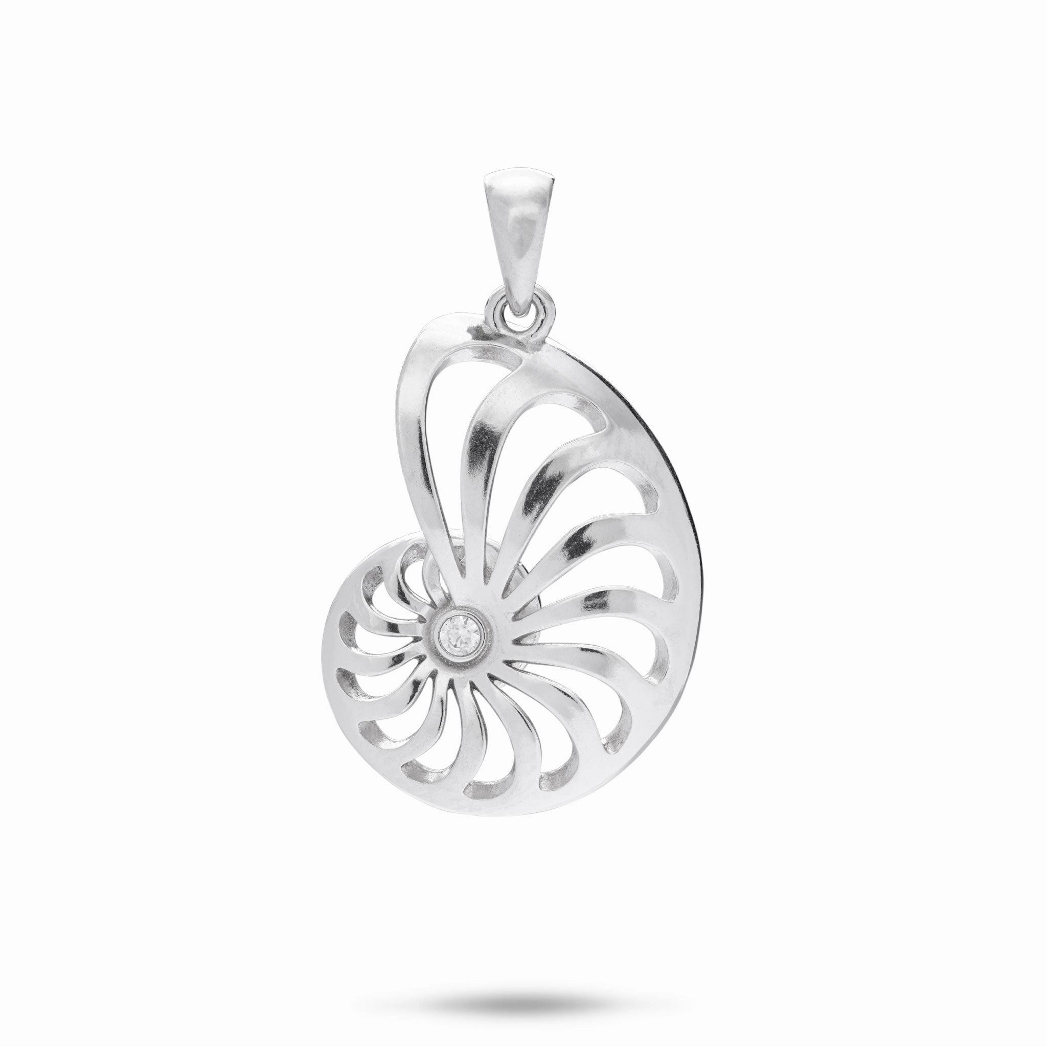 Personal Adornment Conflict Free Jewelry Nautilus Pendant in Sterling Silver with Cubic Zirconia - 25mm