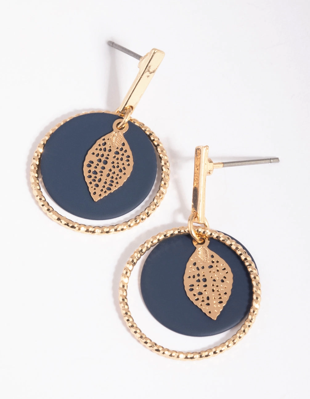 Refined Highlight Wedding accessory Navy Leaf Drop Earrings
