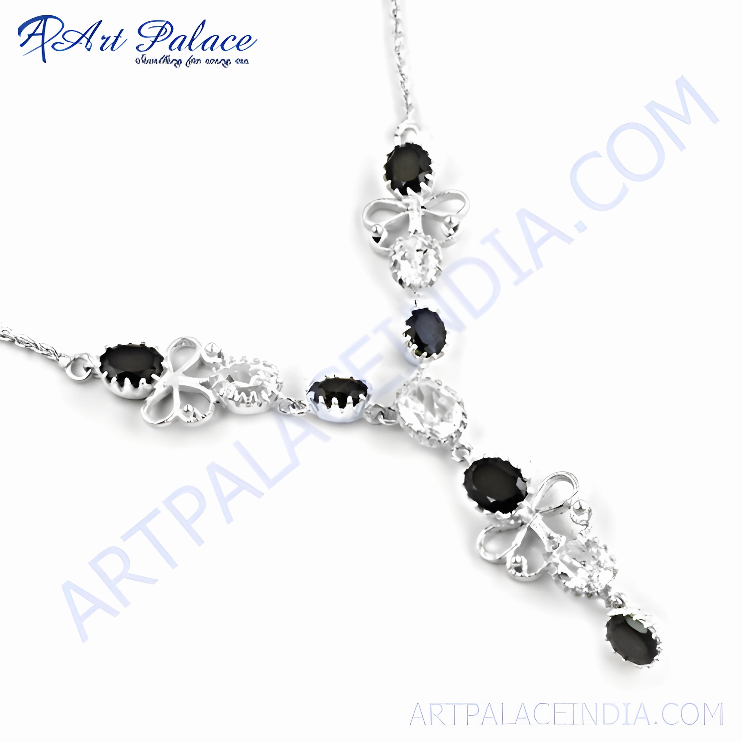 New Arrival: Designer Black Zirconia Gemstone Silver Party Wear Necklace - CZ Necklace Unisex Wedding Item Wedding Item