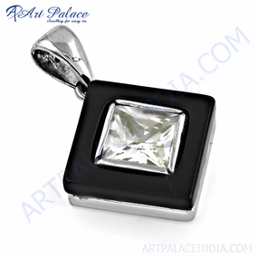 Newest Black Onyx Cubic Zirconia Gemstone Silver Pendant - Shop Now Trend Style Initial Adornment