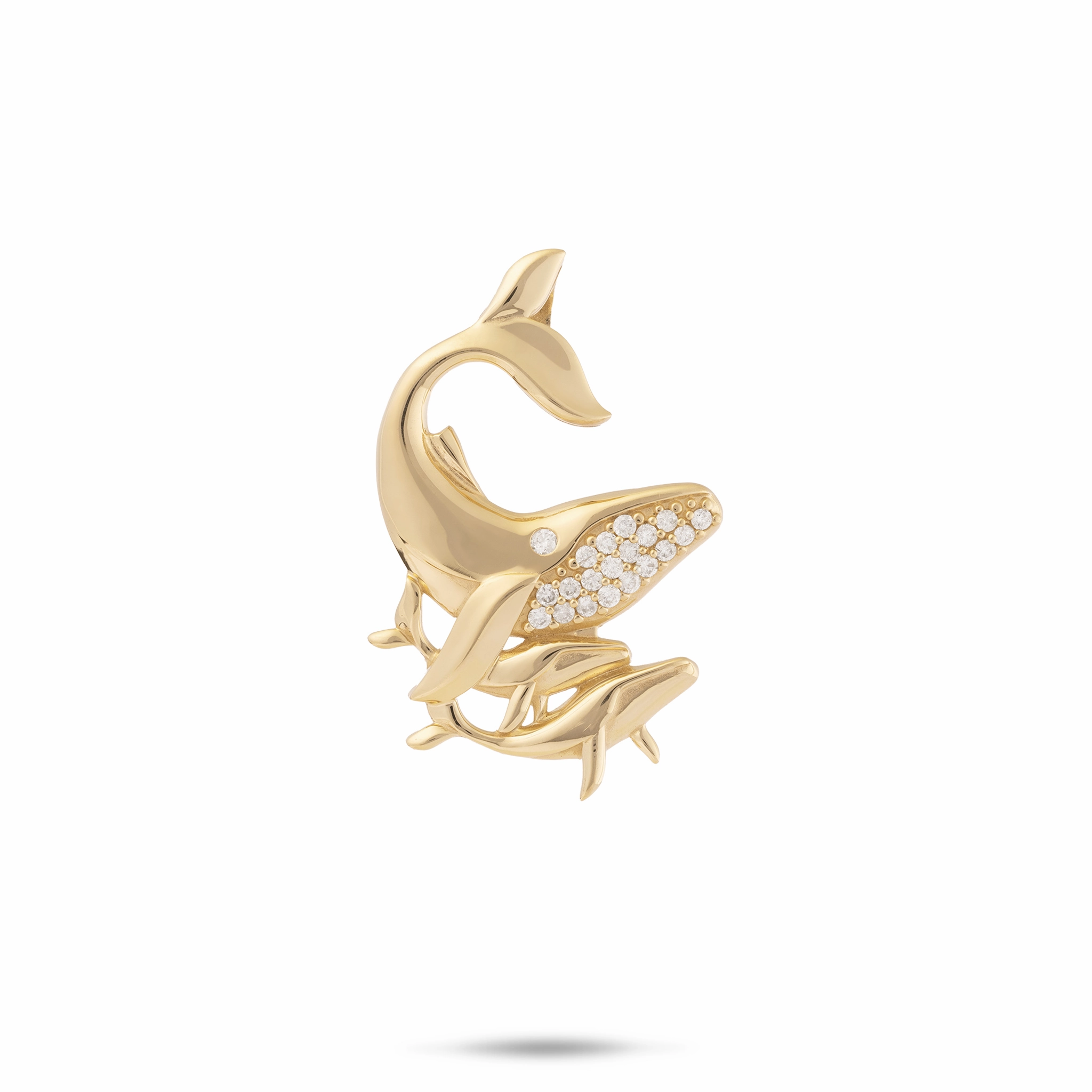Sophisticated Edge Ocean Dance Humpback Whale Mother & Babies Pendant in Gold with Diamonds - 25mm