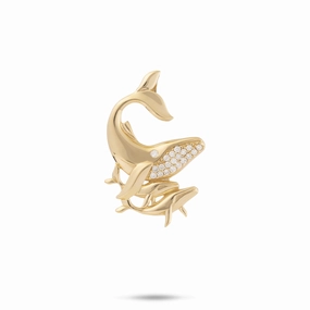Sophisticated Edge Ocean Dance Humpback Whale Mother & Babies Pendant in Gold with Diamonds - 25mm