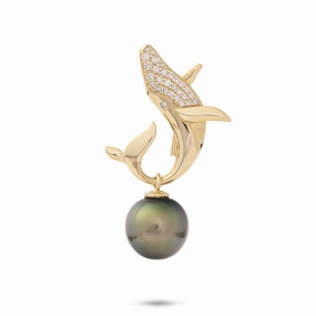 Ocean Dance Whale Tahitian Black Pearl Pendant in Gold with Diamonds - 9-10mm Daily Feature