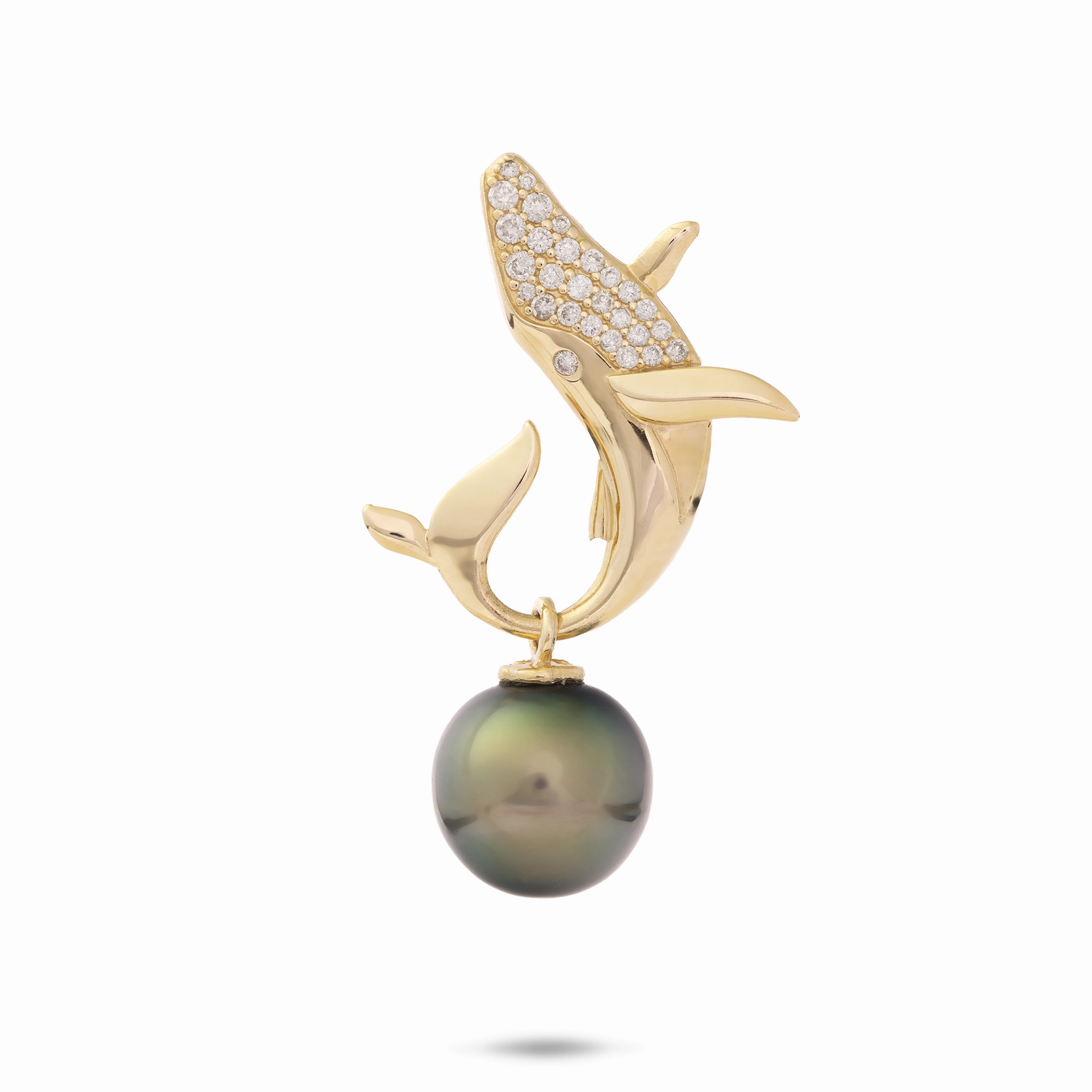 Ocean Dance Whale Tahitian Black Pearl Pendant in Gold with Diamonds - 9-10mm Daily Feature