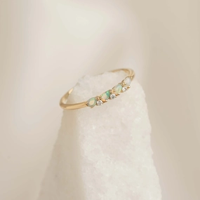 October Birthstone Pear Ring 14k Gold - Opal and Diamond Refined Contour Premium Present