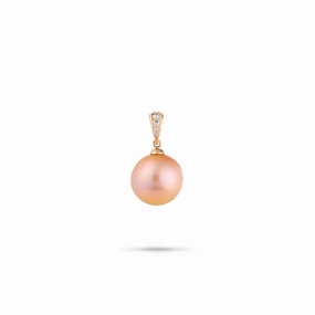 Freshwater Pearl Pendant in Gold with Diamonds - 14-15mm Fantastic Adornment
