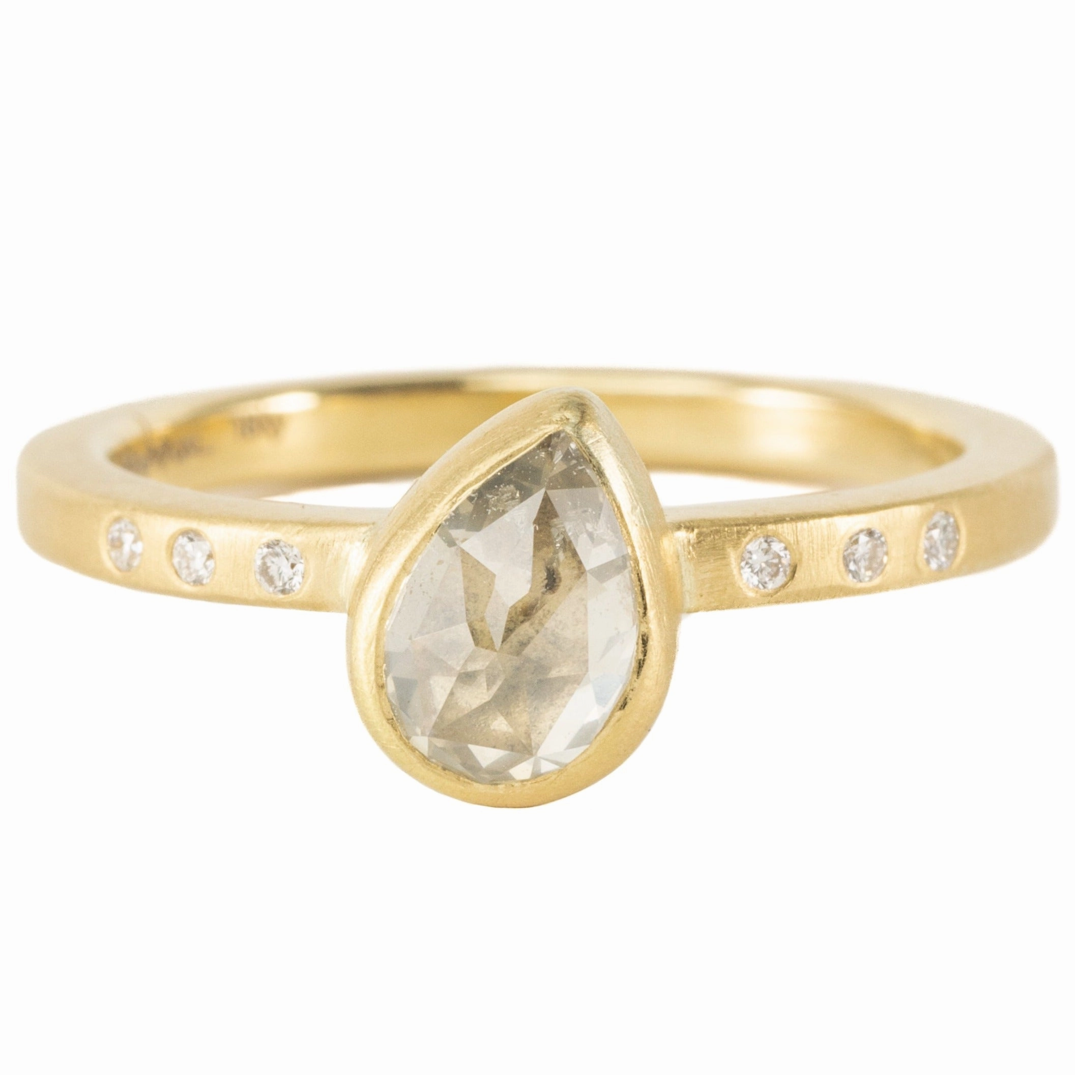 Easy Style Smooth Spark OOAK Pear Shaped Moonfire Diamond Ring   VS Accents - 18k Gold   Diamonds