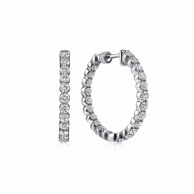 14kw Prong Set 20mm Round Inside Out Diamond Hoop Earrings Summer Jewelry Brilliant Adornment