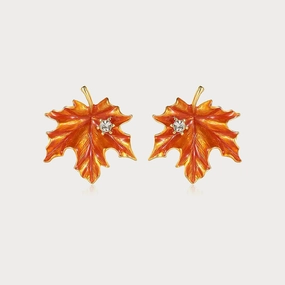 Detail Pop Orange Maple Leaf Earrings