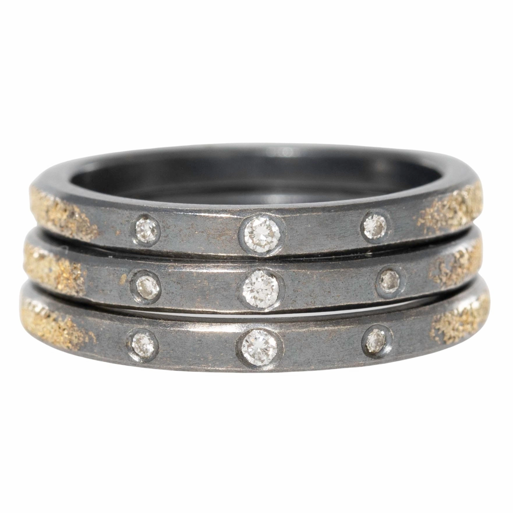 Timeless Accent Premium Piece Orbit Stacking Ring - 22k Gold, Oxidized Silver   VS White Diamonds