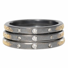 Timeless Accent Premium Piece Orbit Stacking Ring - 22k Gold, Oxidized Silver   VS White Diamonds