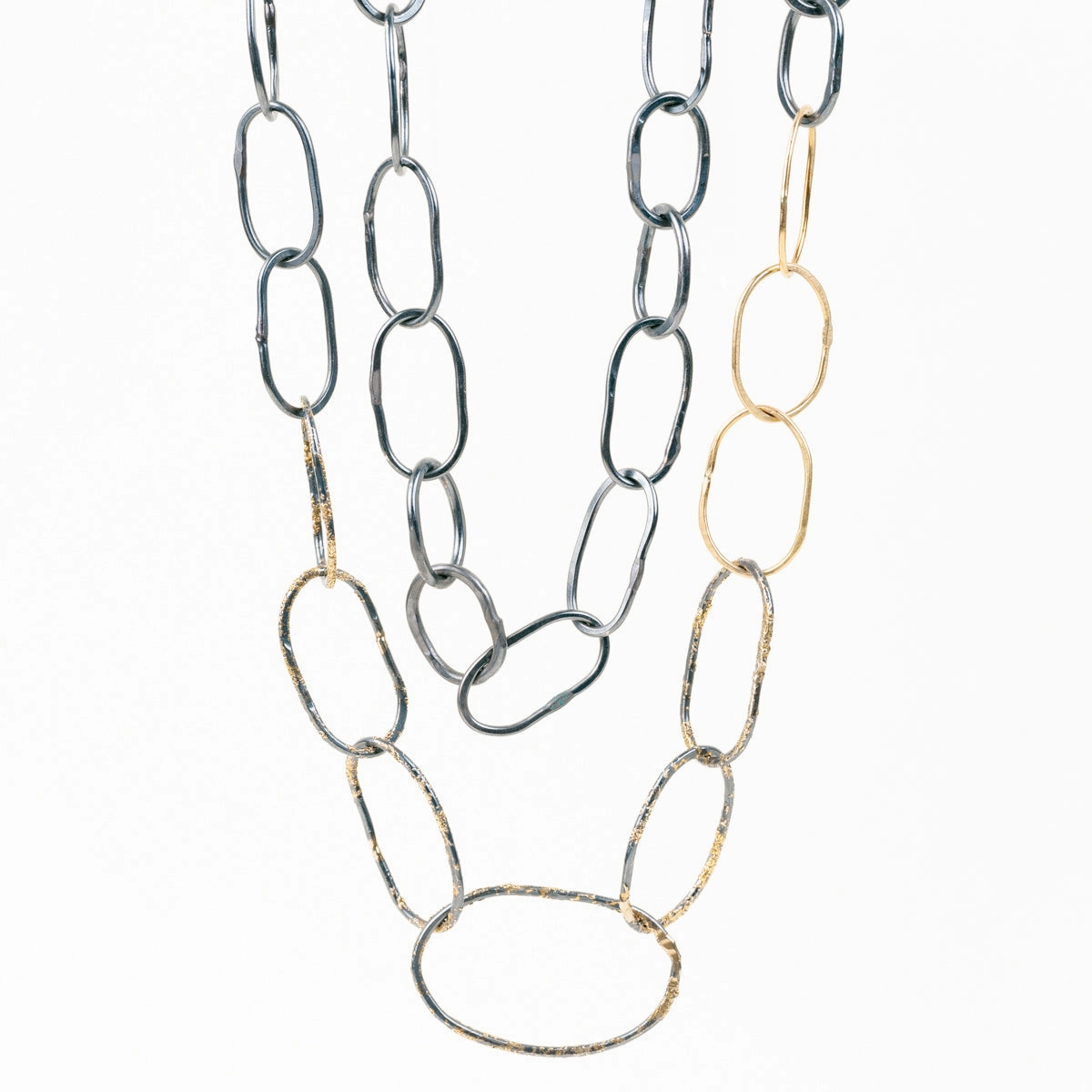 Organic Chain Link Necklace - 18k Gold Fused with Oxidized Silver Effortless Style