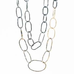 Organic Chain Link Necklace - 18k Gold Fused with Oxidized Silver Effortless Style