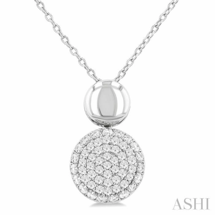 Statement Detail Casual Item 1/4 Ctw Circular Mount Pave Set Single Cut Diamond Fashion Pendant With Chain in 10K White Gold