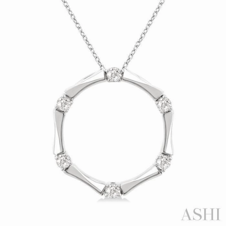 Sleek Detail 1/4 Ctw Petite Bamboo Shoot Inspired Round Cut Diamond Fashion Pendant With Chain in 14K White Gold