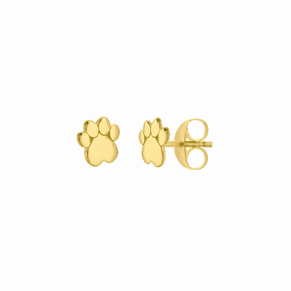 Glittery Accent 14k Gold Dog Paw Print Earrings