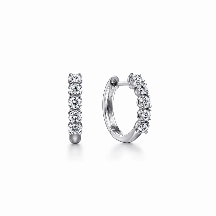 Creative Jewelry 14K White Gold 15mm Diamond Huggies