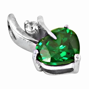 Adult Evening Jewelry Elegant Fashion Cubic Zirconia & Green Glass Gemstone Silver Pendant