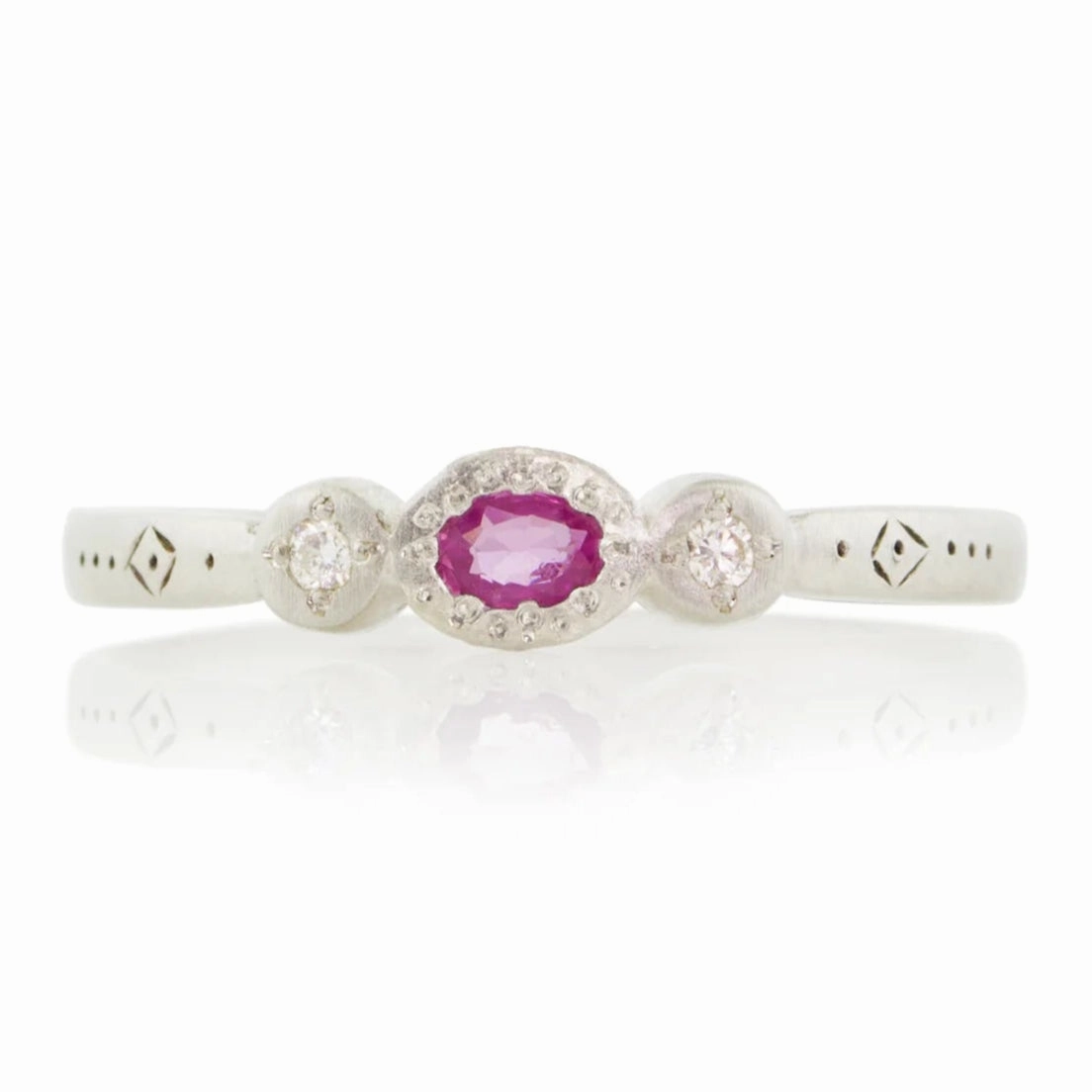 Oval   Round Charm Ring - Sterling Silver, Pink Sapphire   Diamond Shiny Jewelry Pieces Effortless Piece