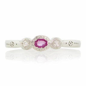 Oval   Round Charm Ring - Sterling Silver, Pink Sapphire   Diamond Shiny Jewelry Pieces Effortless Piece