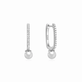 Vintage Item OVAL DROP PEARL SILVER HOOPS