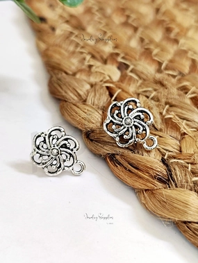 Oxidized silver filigree floral stud earring components earrings findings ESS203 Rectangular Decoration