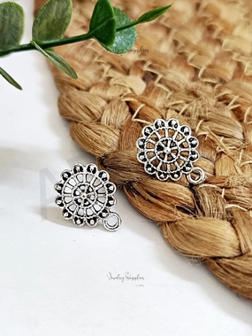 Oxidized silver filigree round floral stud earrings findings ESS204 Petite Accent