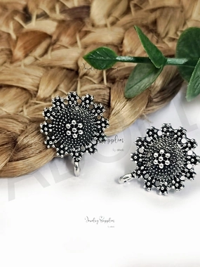 Pretty Detail Oxidized silver flowers earrings stud findings ESS208