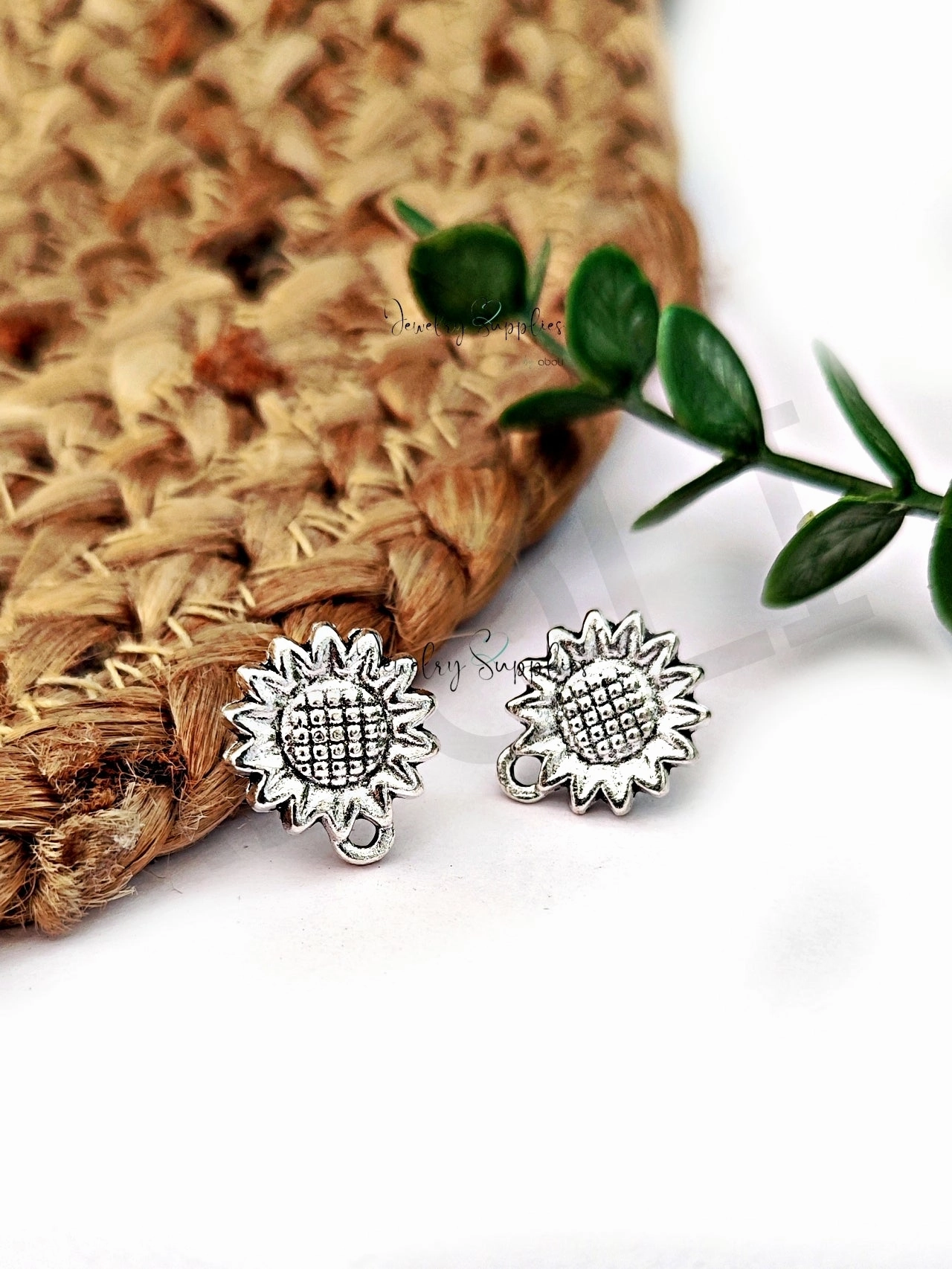 Oxidized silver sunflower earrings stud findings ESS212 Ornate Piece