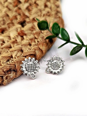 Oxidized silver sunflower earrings stud findings ESS212 Ornate Piece