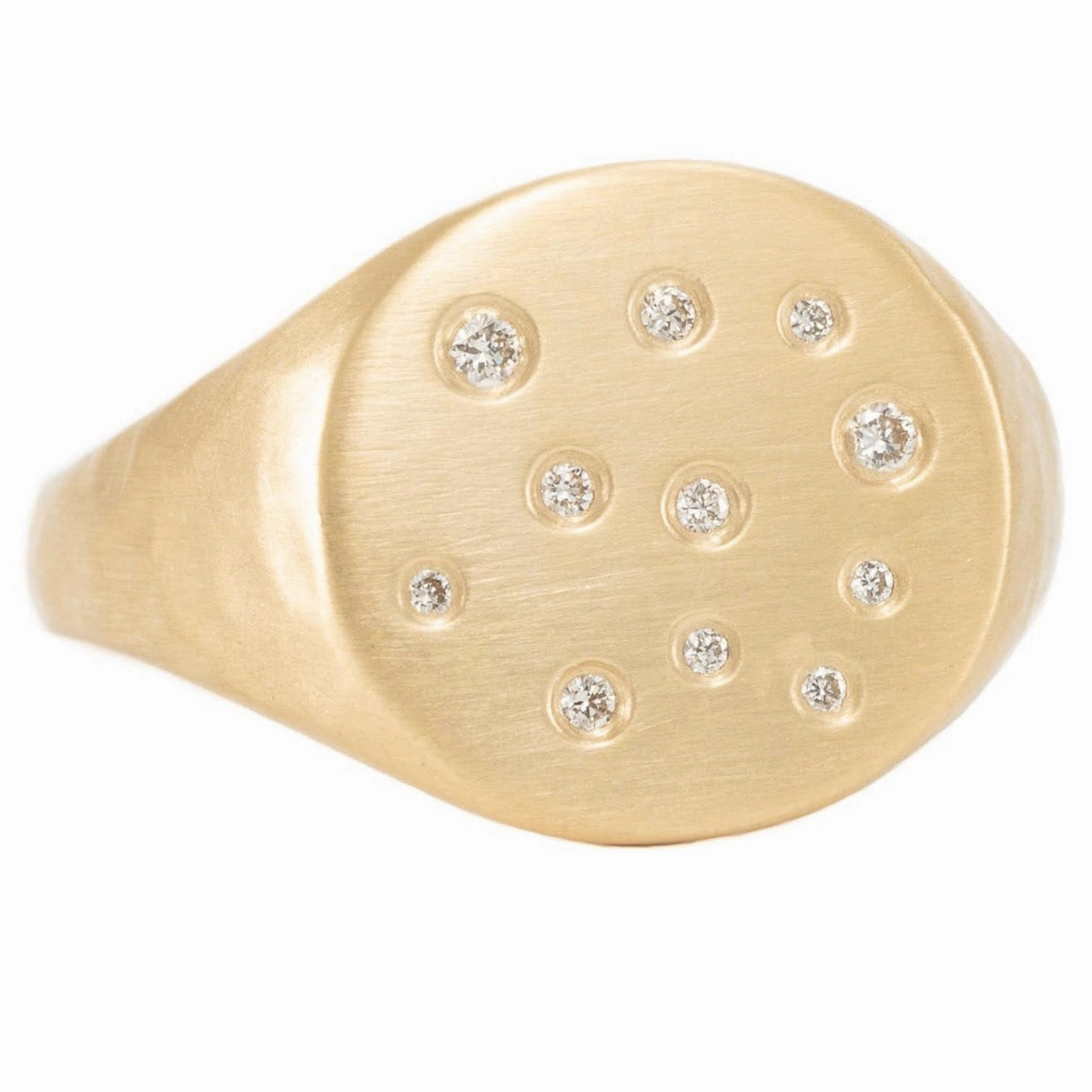 Subtle Sparkle 18k Gold Scattered Diamond Signet - 18ky   VS Diamonds